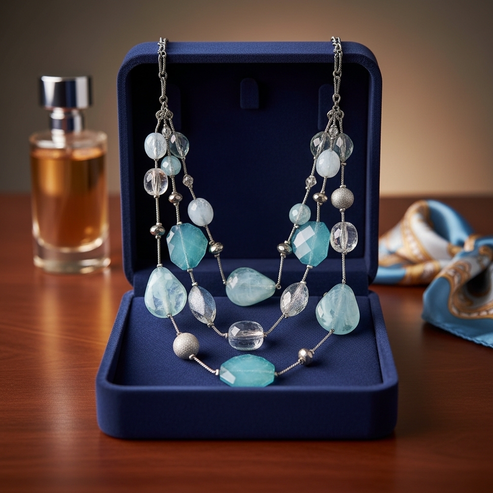 Chic Multi-Layered Blue and Silver Necklace